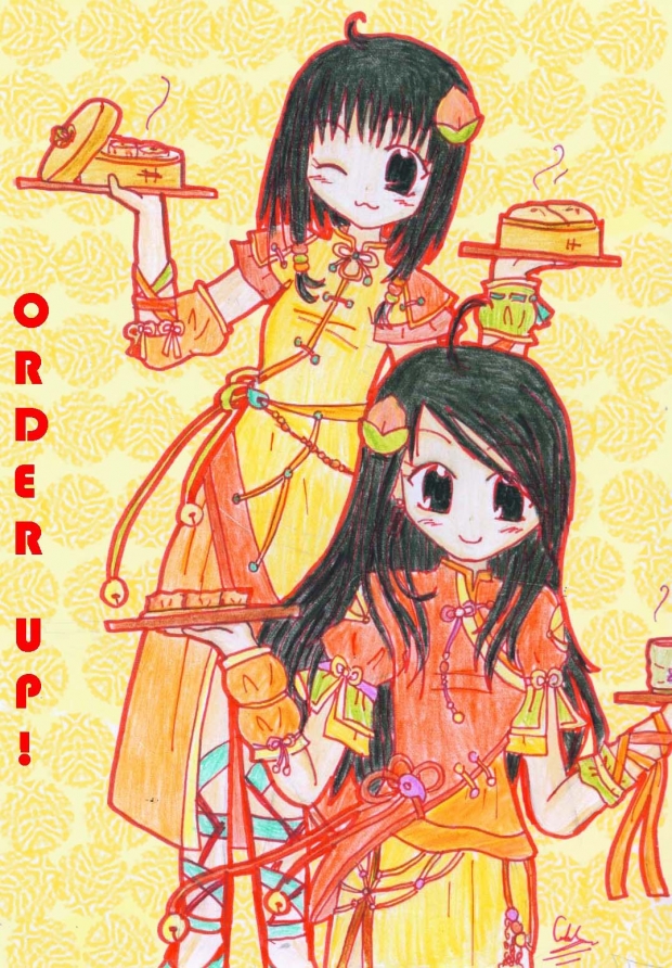 My OCs in Chinese Waitress Outfit