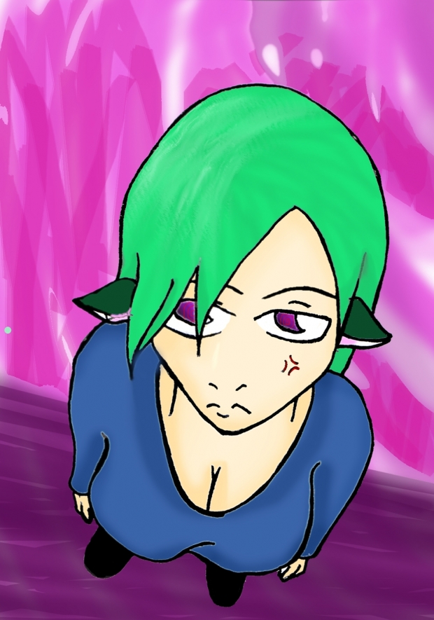 Green haired person