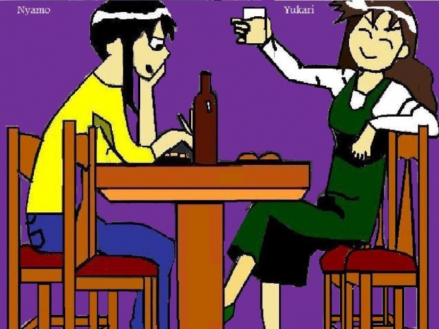 Nyamo and Yukari at the Diner (Color)