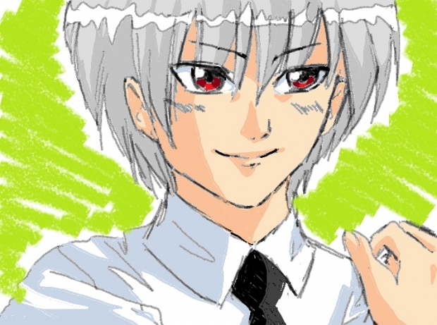 >gray hair with red eyes>
