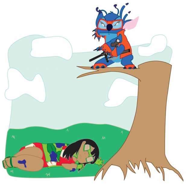 Lilo and Stitch play paintball, guess who won?