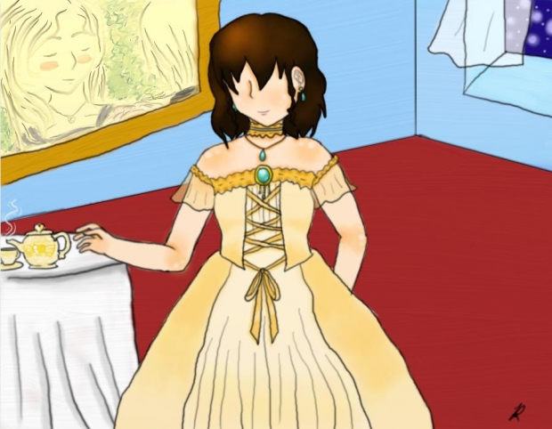 1800s Tea Time with line art